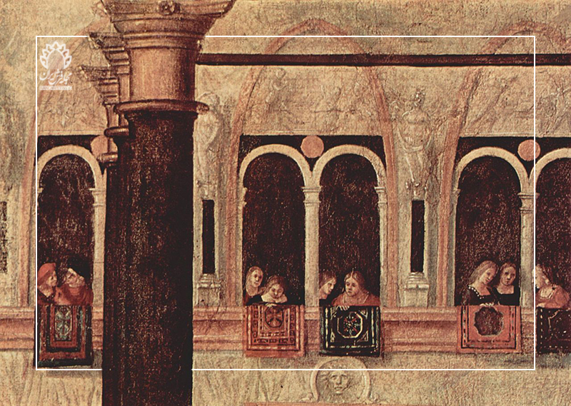 فرش‌هایی که برای راهپیمایی در ونیز روی پنجره‌ها به نمایش گذاشته می‌شدند. ویتور کارپاچیو، ۱۵۰۷