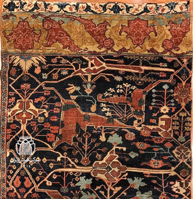 تصویر 3: اورنَک(قطعه کوچکی از قالی بافته شده که در آن نقش زمینه و حاشیه ها نمایان است)